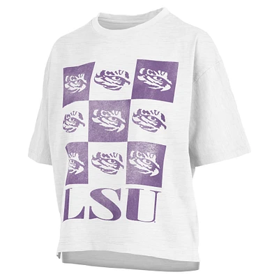 T-shirt surdimensionné blanc LSU Tigers Motley Crew Andy pour femmes, longueur à la taille