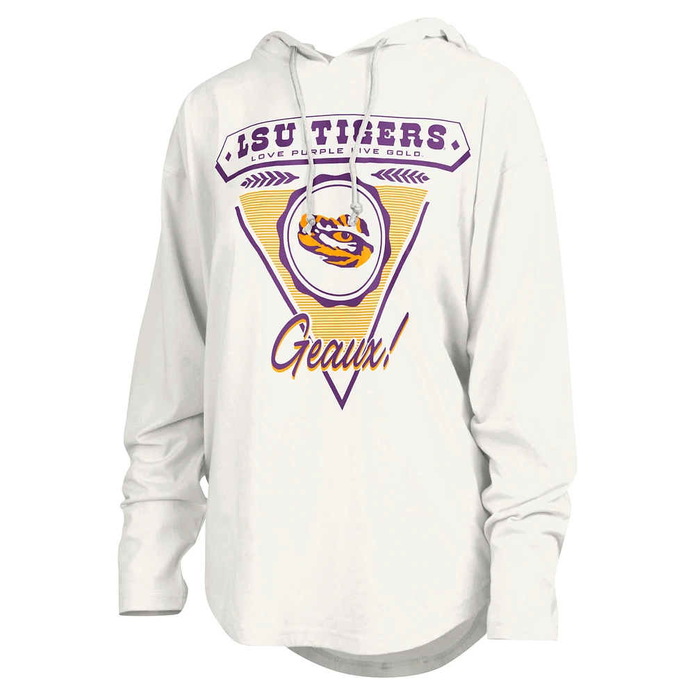 T-shirt à capuche blanc manches longues Pressbox pour femmes LSU Tigers San Bruno