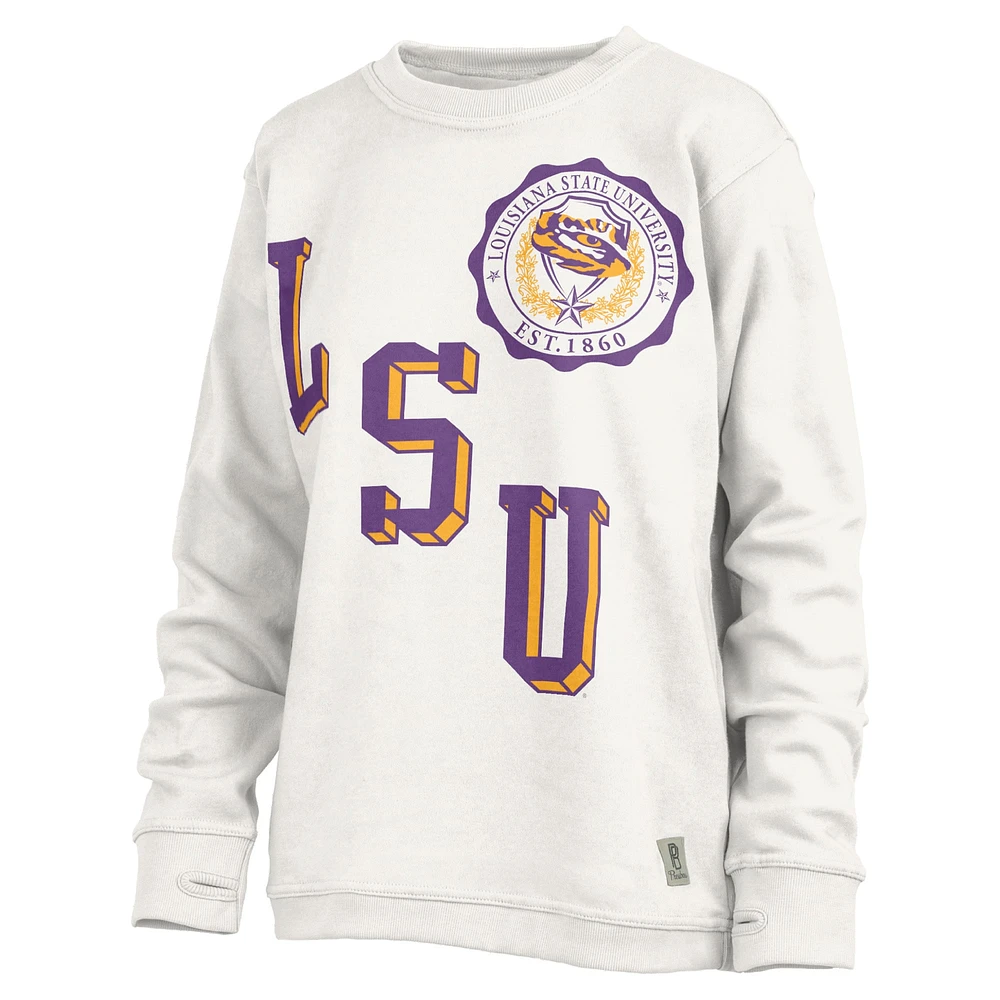 Women's Pressbox White LSU Tigers Shoreline Sundown Pullover Sweatshirt