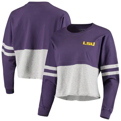 LSU Tigers Women's Cropped Retro Jersey Long Sleeve T-Shirt - Purple/Gray