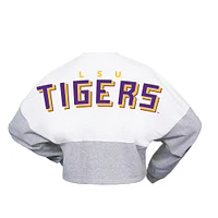 T-shirt court en Jersey à manches longues pour femme Spirit LSU Tigers Heather Block blanc