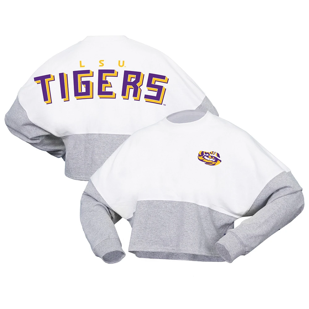 Women's Spirit Jersey  White LSU Tigers Heather Block Cropped Long Sleeve T-Shirt