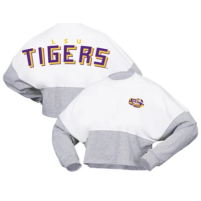 T-shirt court en Jersey à manches longues pour femme Spirit LSU Tigers Heather Block blanc