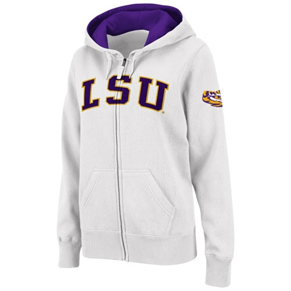 Sweat à capuche entièrement zippé avec nom arqué LSU Tigers Stadium Athletic pour femme, blanc