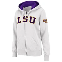 Sweat à capuche entièrement zippé avec nom arqué LSU Tigers Stadium Athletic pour femme, blanc