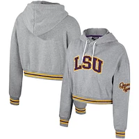 Women's The Wild Collective Heather Gray LSU Tigers Cropped Shimmer Pullover Hoodie