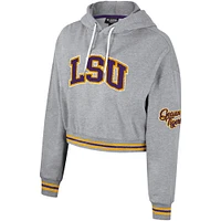 Women's The Wild Collective Heather Gray LSU Tigers Cropped Shimmer Pullover Hoodie