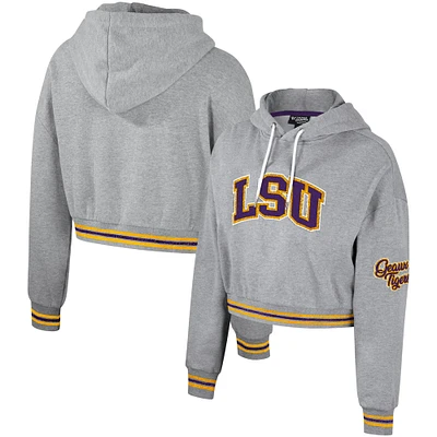 Sweat à capuche court scintillant LSU Tigers The Wild Collective pour femmes, gris chiné