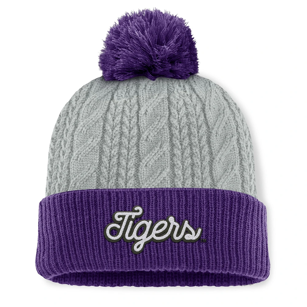 Bonnet tricoté à revers avec pompon Becca LSU Tigers gris/violet pour femme Top of the World