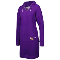 Women's Touch Purple LSU Tigers Quick Pass Lace-Up V-Neck Hoodie Dress