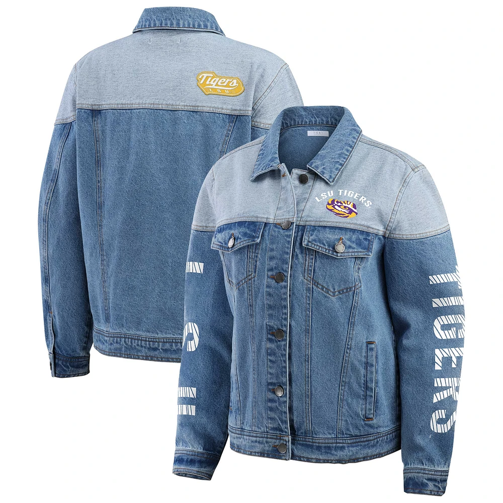 Veste en jean boutonnée à manches longues et blocs de couleurs pour femme WEAR by Erin Andrews Denim LSU Tigers