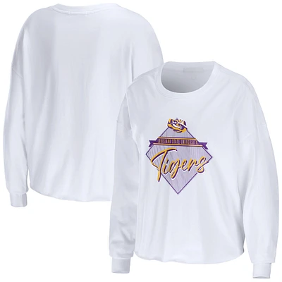 Women's WEAR by Erin Andrews White LSU Tigers Diamond Long Sleeve Cropped T-Shirt