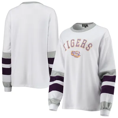 LSU Tigers Women's Color-Blocked Striped Tri-Blend Long Sleeve T-Shirt - White/Purple