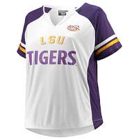 Women's White LSU Tigers Plus Stripe Raglan Notch Neck T-Shirt