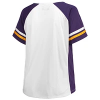 Women's White LSU Tigers Plus Stripe Raglan Notch Neck T-Shirt
