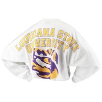 Women's White LSU Tigers Raw Hem Cropped Spirit Jersey Long Sleeve T-Shirt