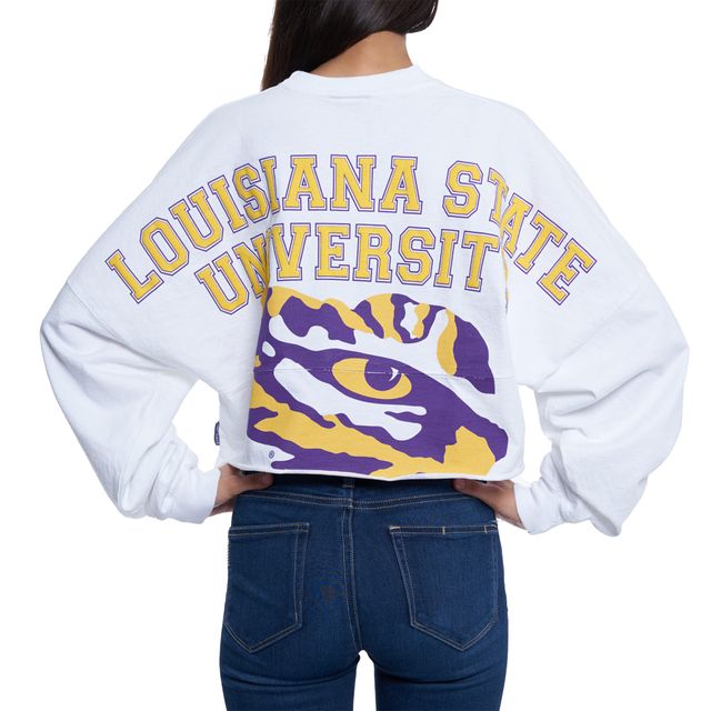 T-shirt à manches longues en jersey blanc ourlet brut LSU Tigers pour femme