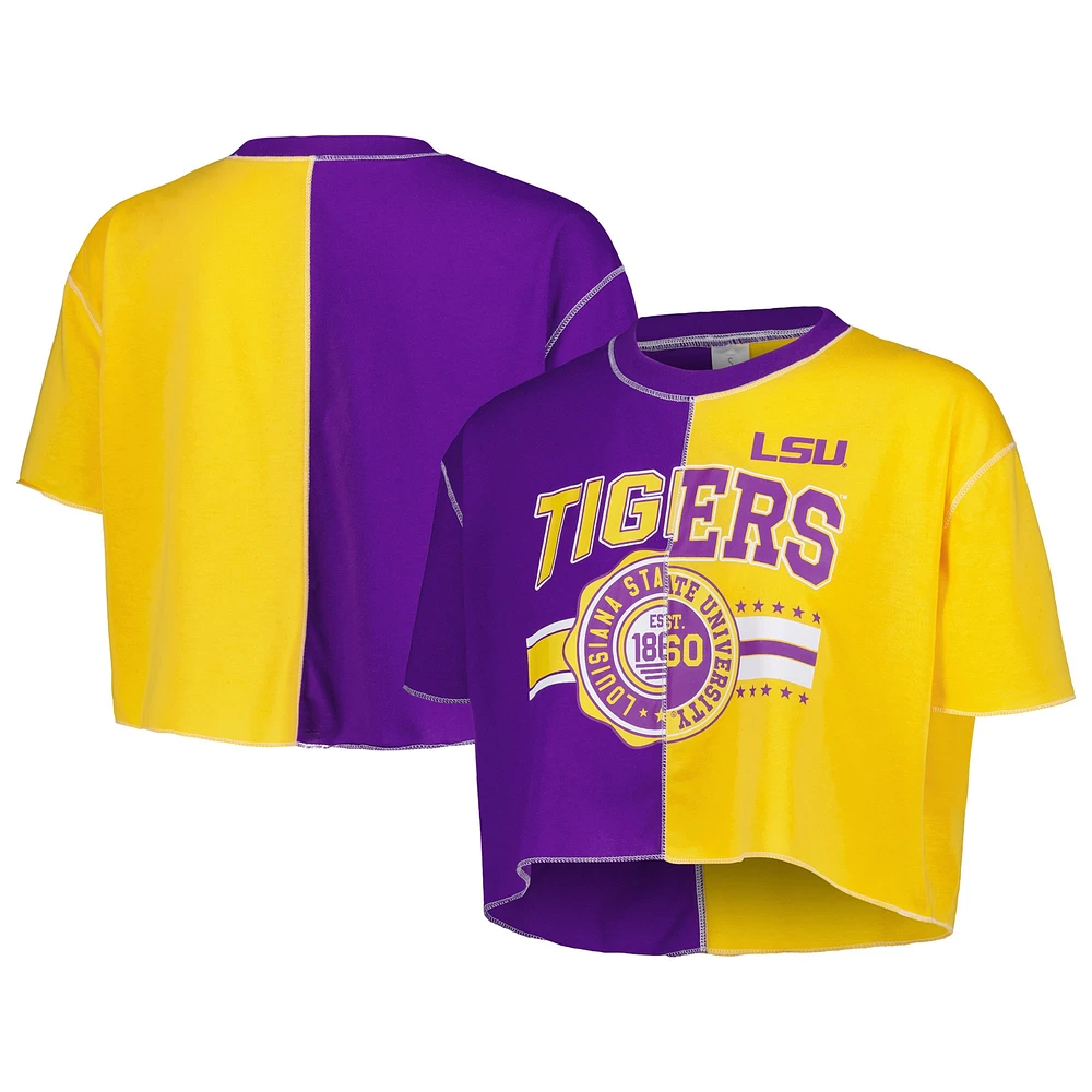 Women's ZooZatz Purple/Gold LSU Tigers Colorblock Cropped T-Shirt