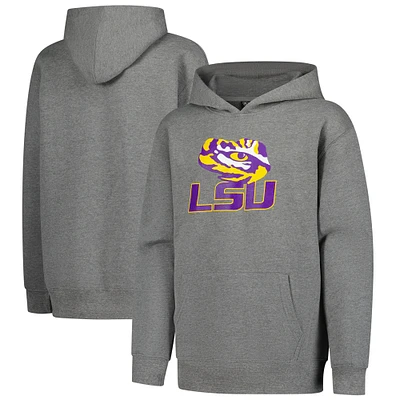 Youth Heather Gray LSU Tigers Team Logo Fleece Pullover Hoodie