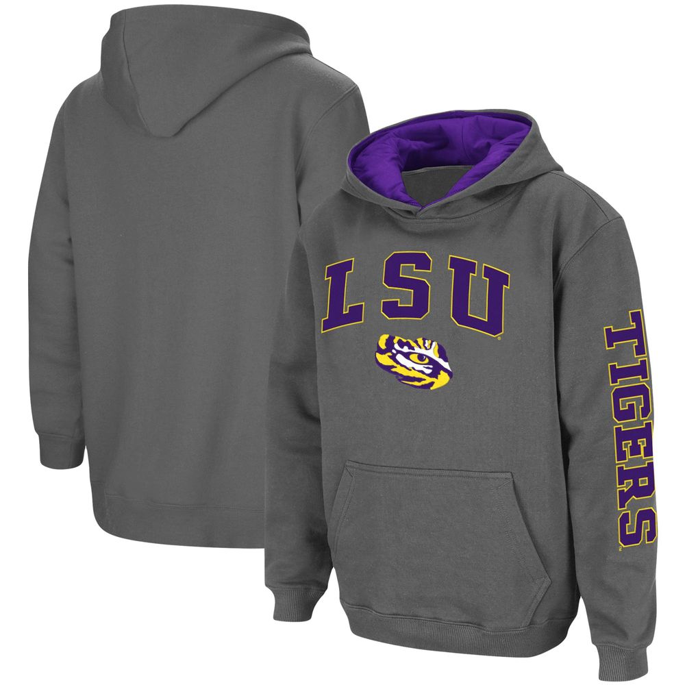 Youth Colosseum Charcoal LSU Tigers 2-Hit Team Pullover Hoodie