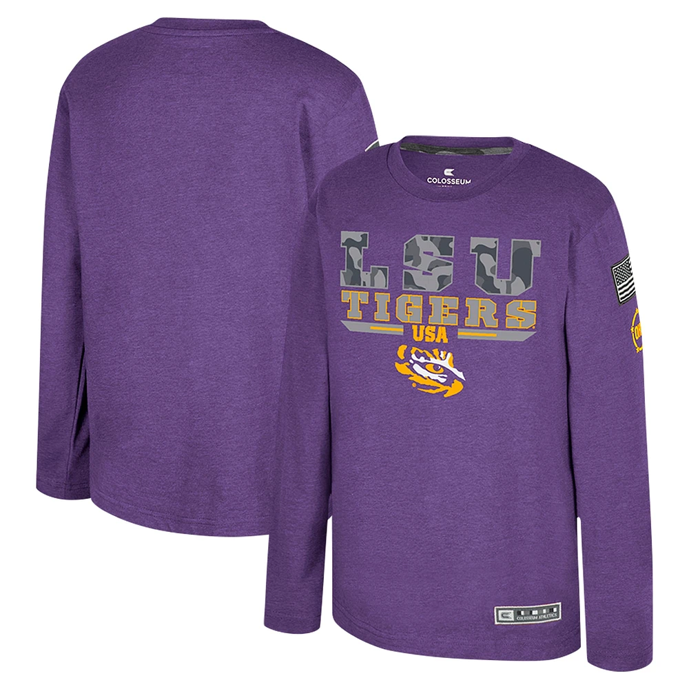 Youth Colosseum Heather Purple LSU Tigers OHT Military Appreciation Oorah Long Sleeve T-Shirt