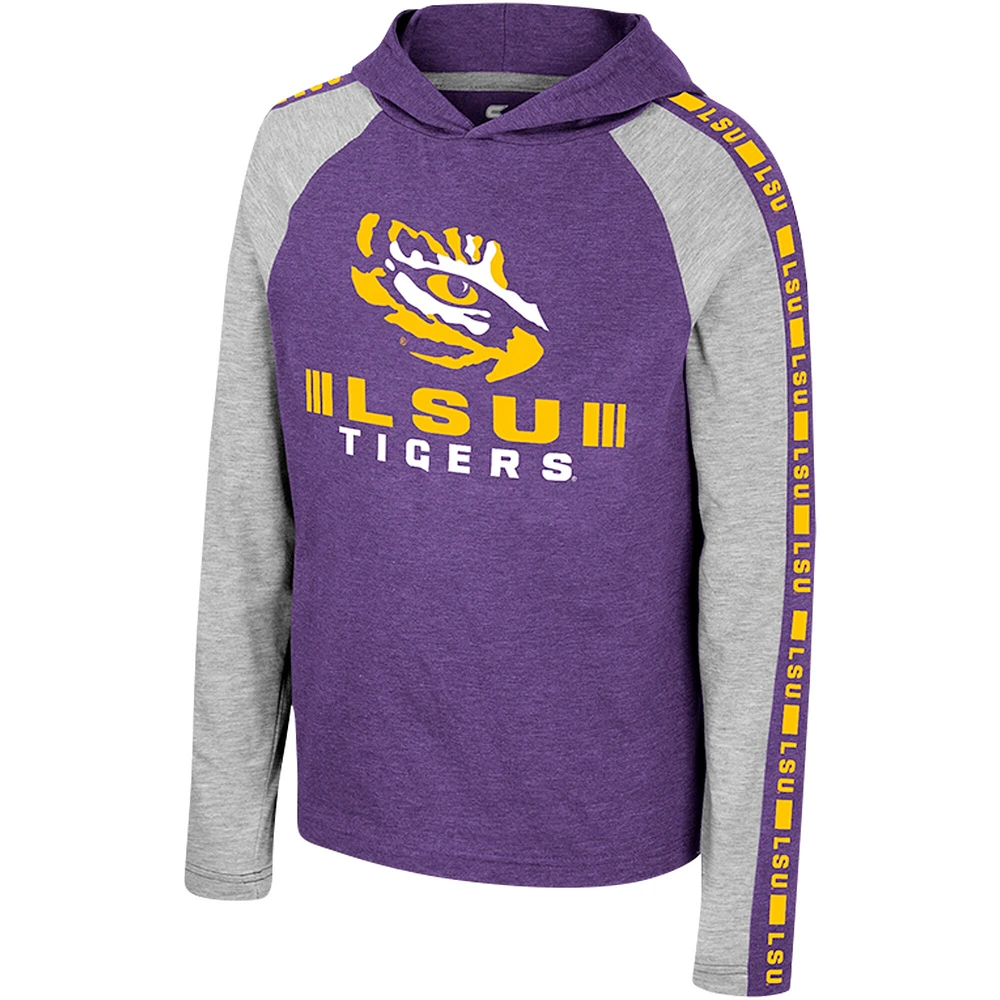 T-shirt à capuche manches longues et pour jeunes Colosseum Purple LSU Tigers Ned Raglan