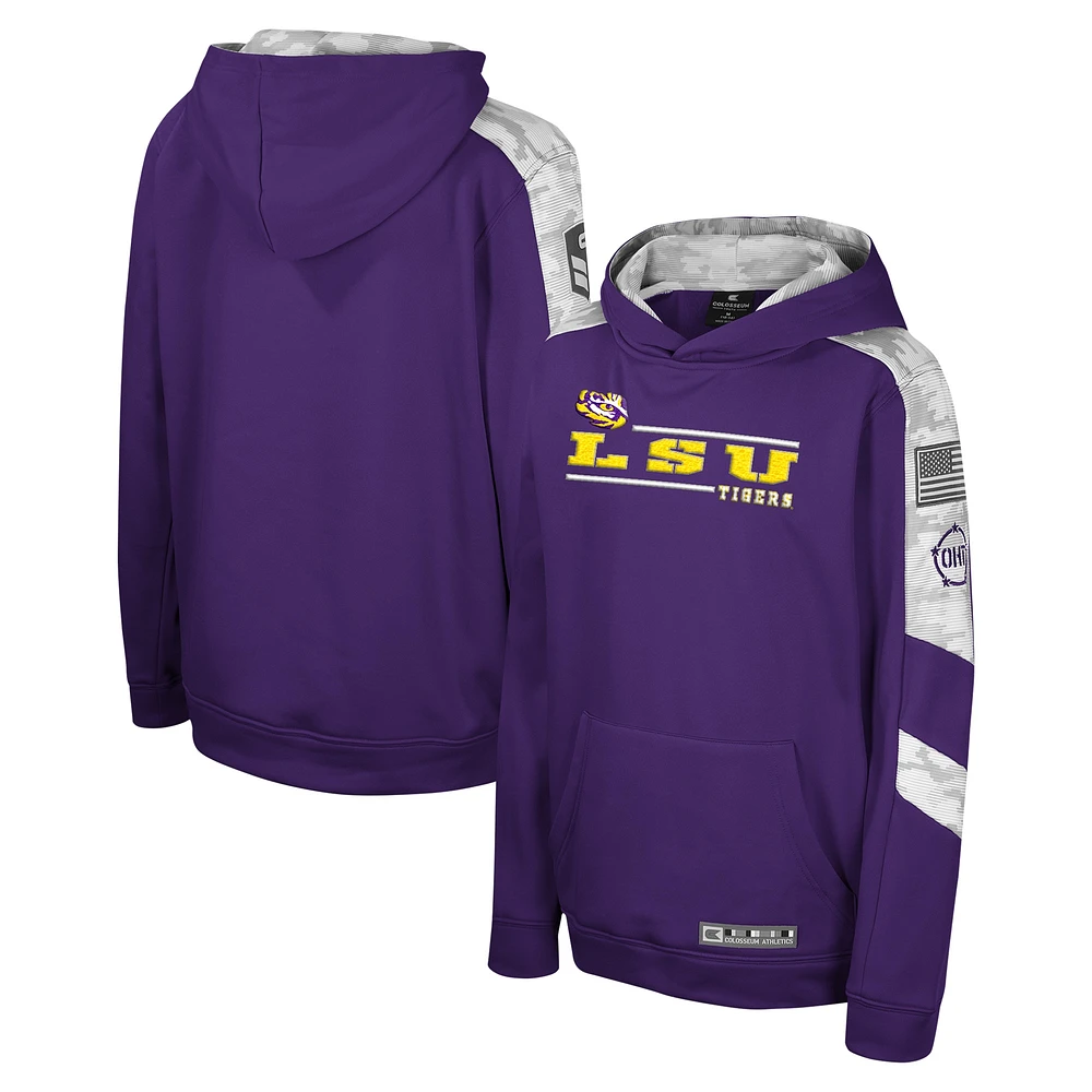 Sweat à capuche motif camouflage numérique Cyclone pour jeunes Colosseum Purple LSU Tigers OHT