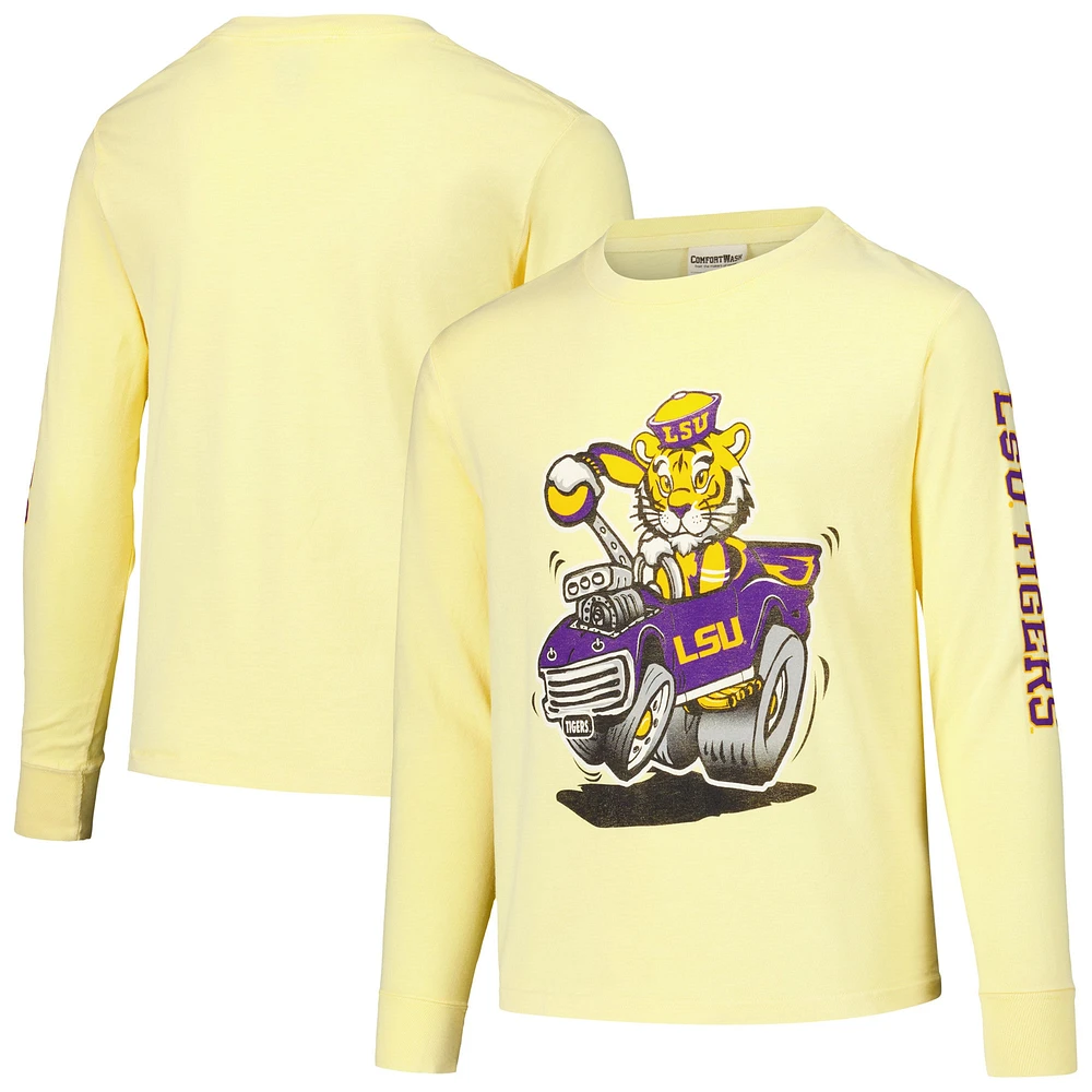 T-shirt à manches longues pour jeunes ComfortWash Gold LSU Tigers Mascot Race Car