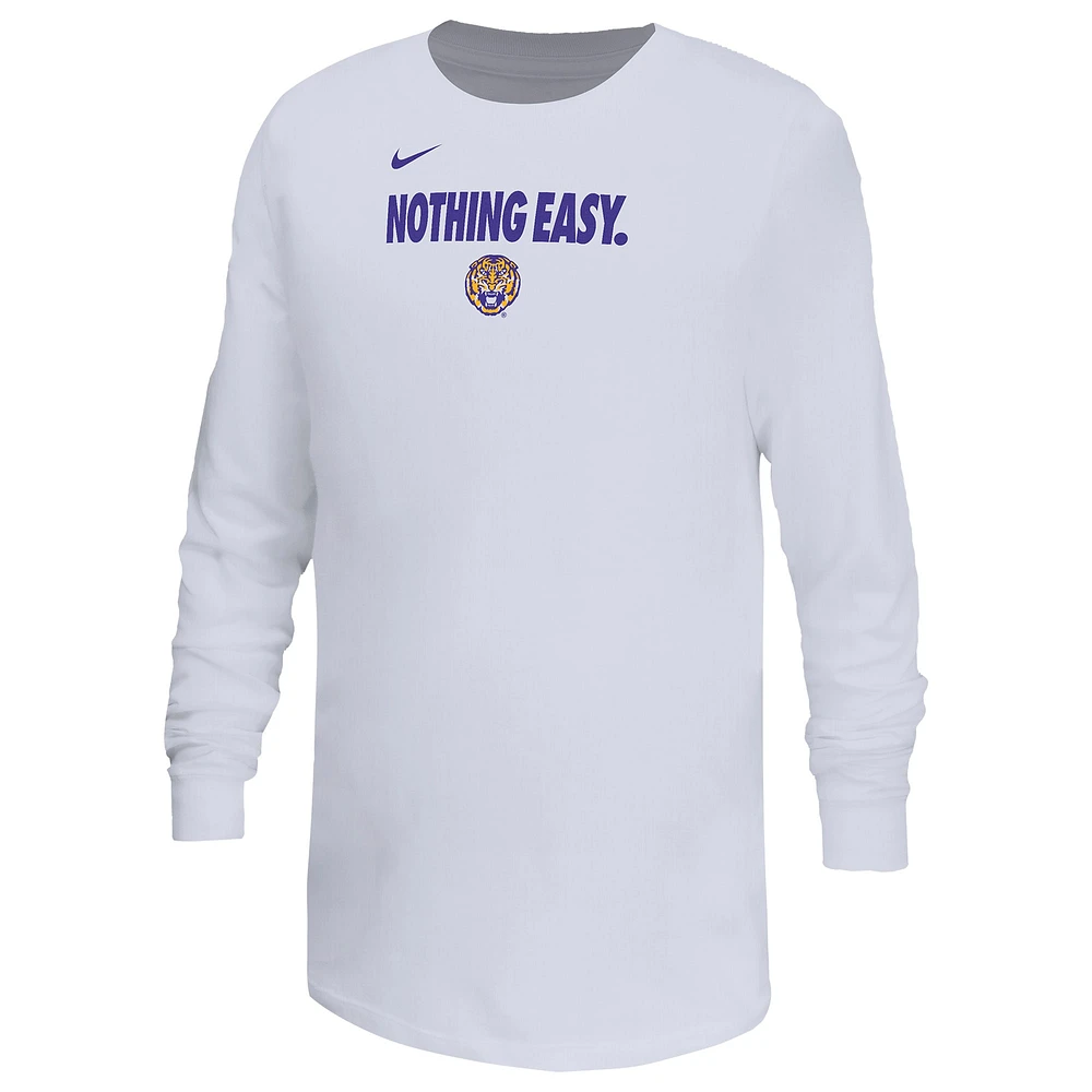 T-shirt à manches longues Nike LSU Tigers 2025 On-Court Bench pour jeunes Blanc