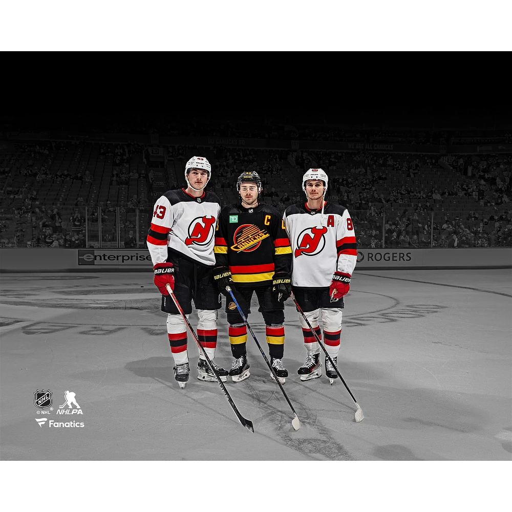Luke Hughes, Quinn Hughes and Jack Unsigned New Jersey Devils vs. Vancouver Canucks Pregame Photograph