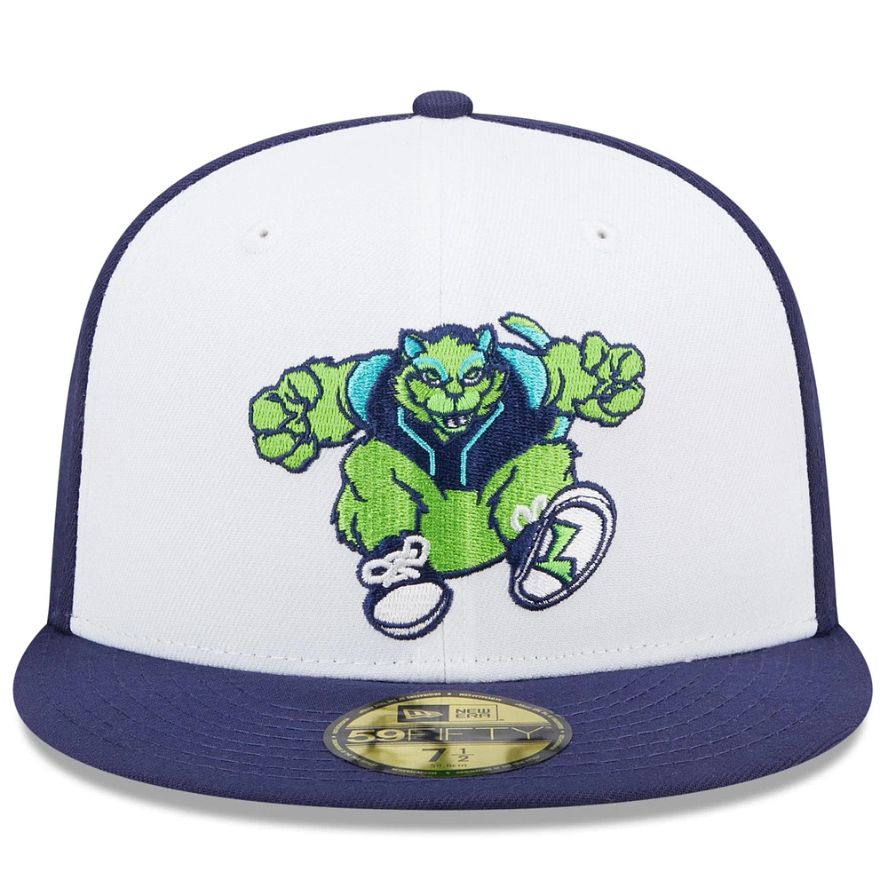 Men's New Era White/Navy Lynchburg Hillcats Marvel x Minor League 59FIFTY Fitted Hat