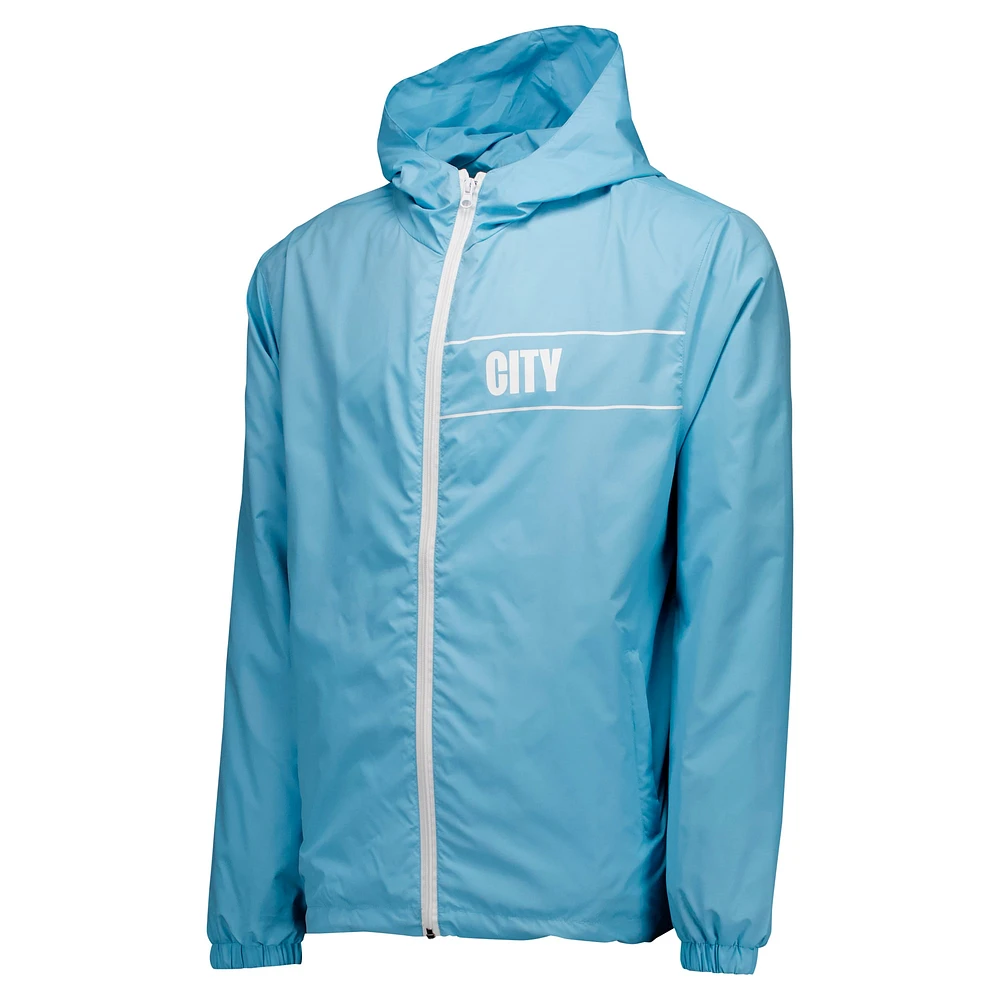 Men's Light Blue Manchester City Home Match Hoodie Full-Zip Windbreaker Jacket