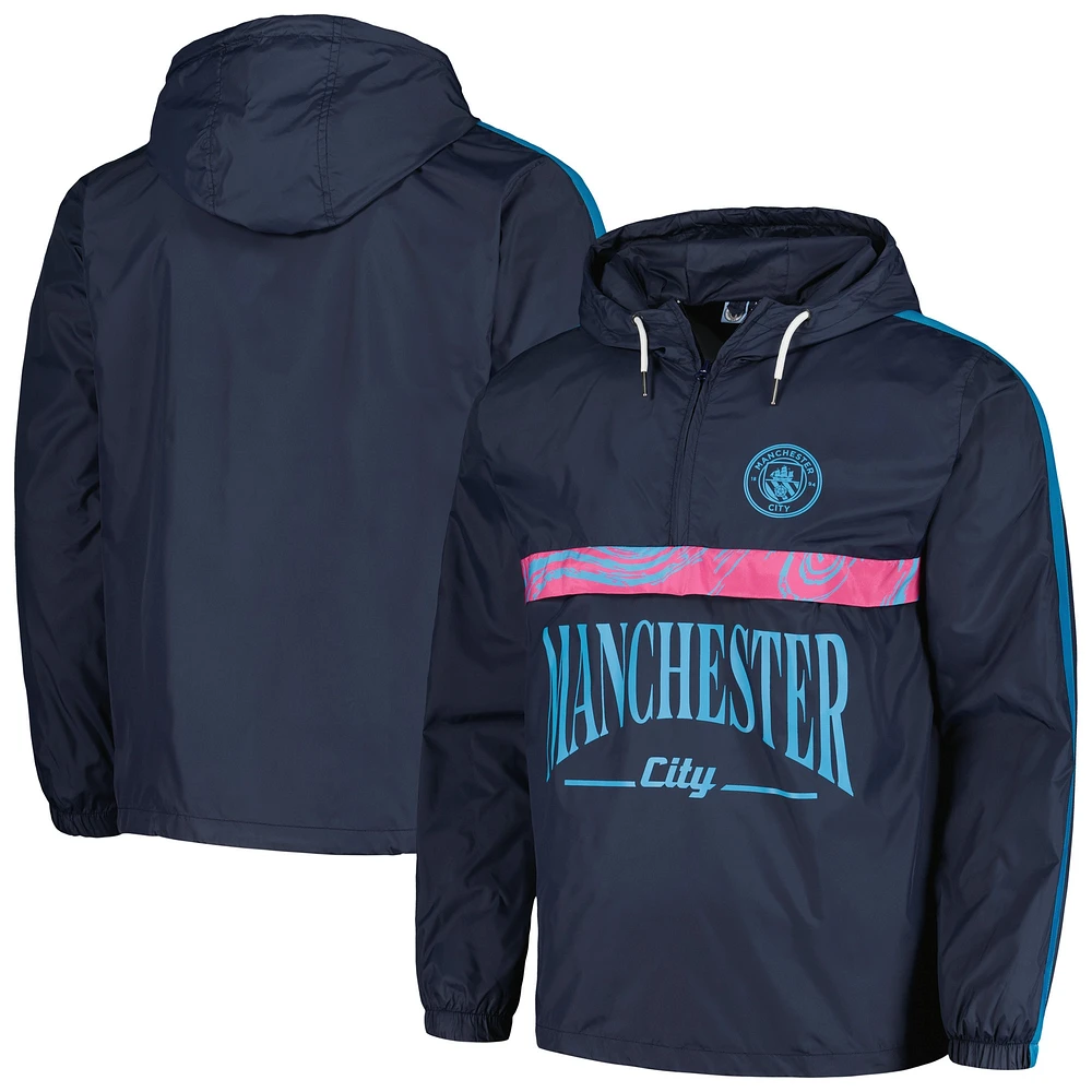 Veste Homme Bleu Marine Manchester City Anorak À Capuche Demi-Zip