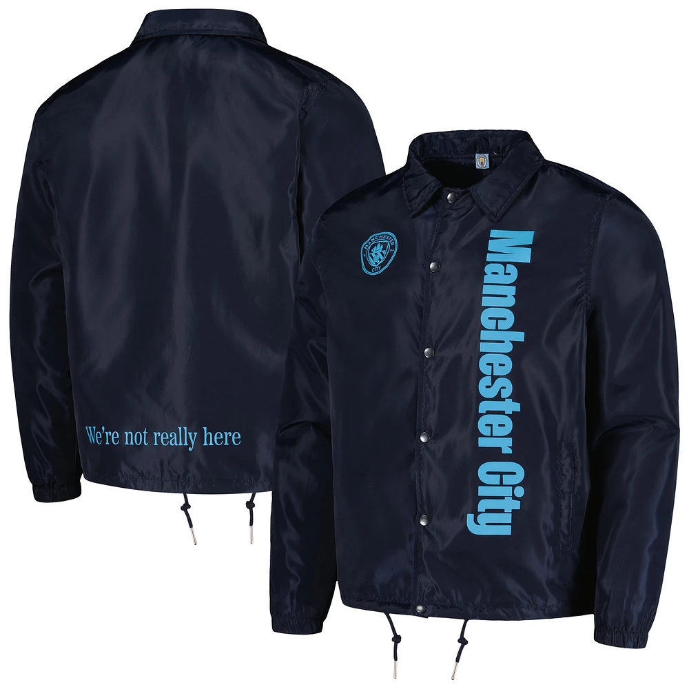 Men's Navy Manchester City Coaches Full-Snap Jacket