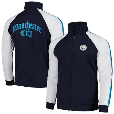 Veste de survêtement raglan entièrement zippée Manchester City pour homme bleu marine