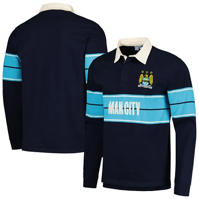 Men's Navy Manchester City Heavyweight Long Sleeve Rugger Polo