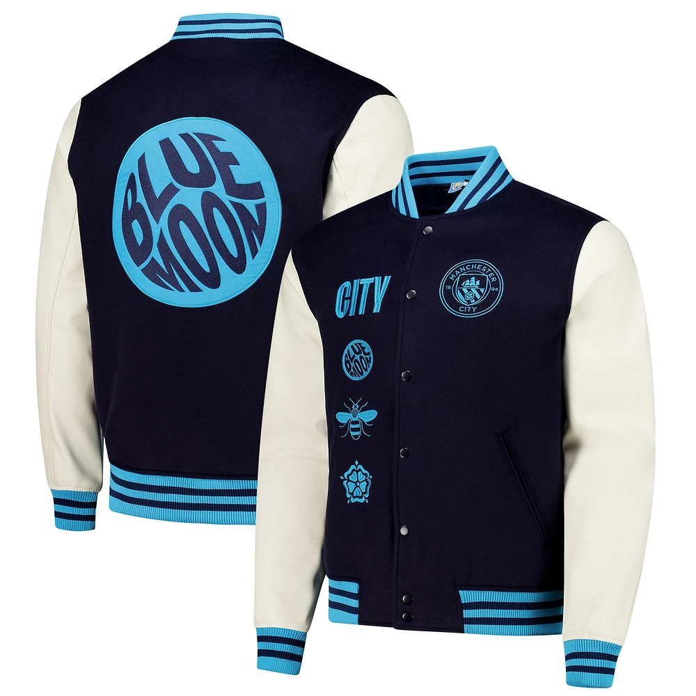 Men's Navy Manchester City Supporter's Full-Snap Varsity Jacket