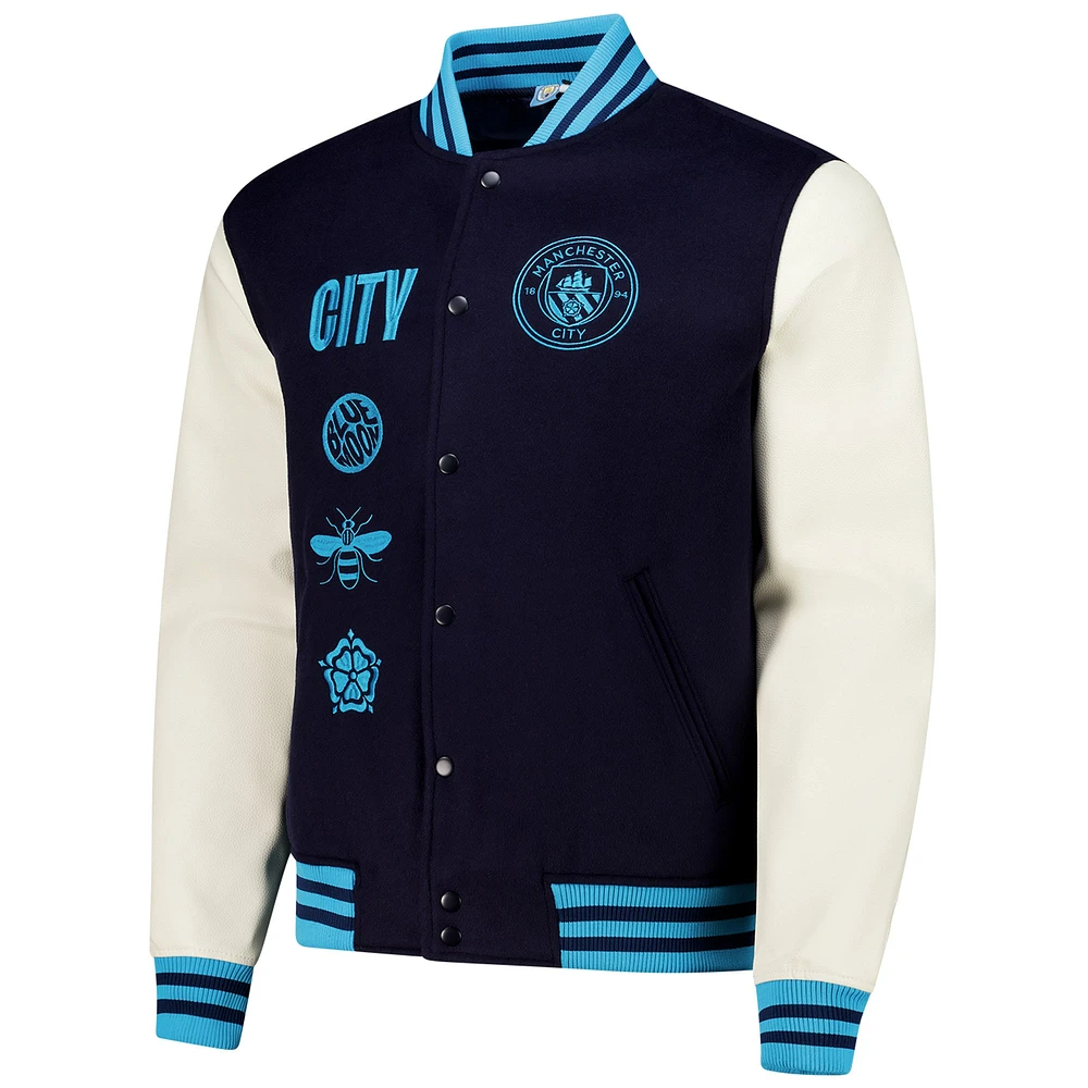 Men's Navy Manchester City Supporter's Full-Snap Varsity Jacket