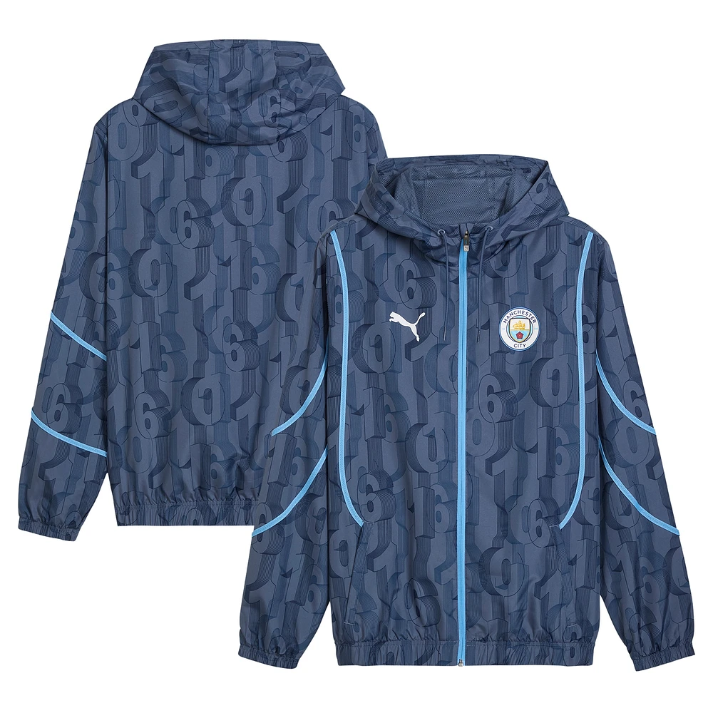 Veste à capuche entièrement zippée Puma pour homme - Bleu Manchester City 2024/25 Anthem dryCELL