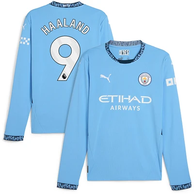 Maillot de joueur à manches longues Puma Erling Haaland pour homme, bleu clair, Manchester City 2024/25 domicile, réplique