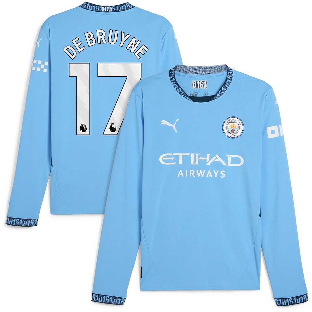 Maillot De joueur réplique à manches longues Puma Kevin Bruyne pour homme, bleu clair, Manchester City 2024/25 domicile