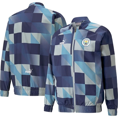 Veste d'Avant-Match à Fermeture Éclair Intégrale Manchester City 2022/23 Puma Bleu Marine/Gris Homme