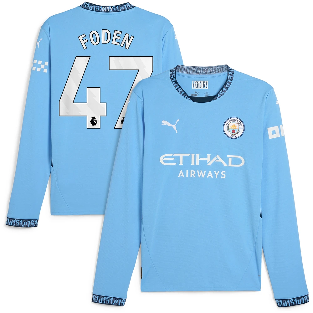 Men's Puma Phil Foden Light Blue Manchester City 2024/25 Home Replica Long Sleeve Player Jersey