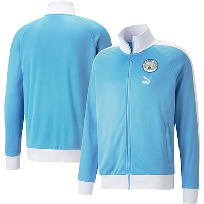 Veste de survêtement à fermeture éclair intégrale raglan Puma Manchester City ftblHeritage T7 pour homme, bleu ciel