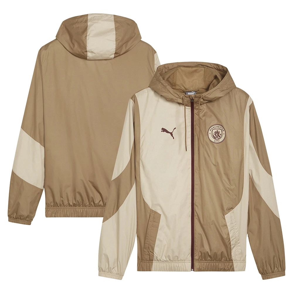 Veste à capuche entièrement zippée Puma Tan Manchester City 2023/24 avant-match pour homme