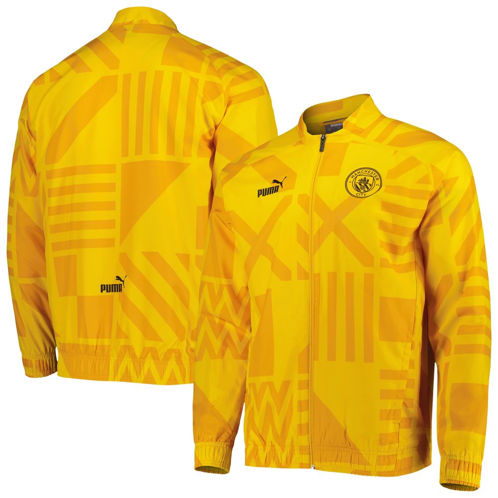 Men's Puma Yellow Manchester City Pre-Match Raglan Full-Zip Training Jacket