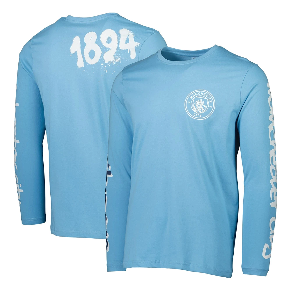 Men's Sky Blue Manchester City Graffiti Long Sleeve T-Shirt