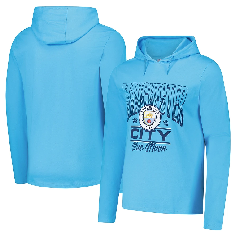 T-shirt à capuche manches longues bleu ciel pour homme avec logo Manchester City