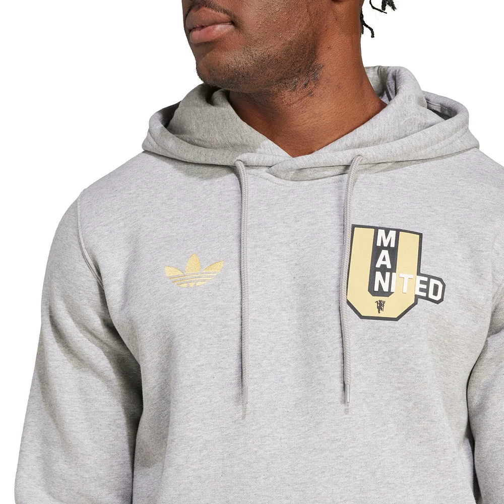 Men's adidas Originals  Gray Manchester United Varsity Pack Pullover Hoodie