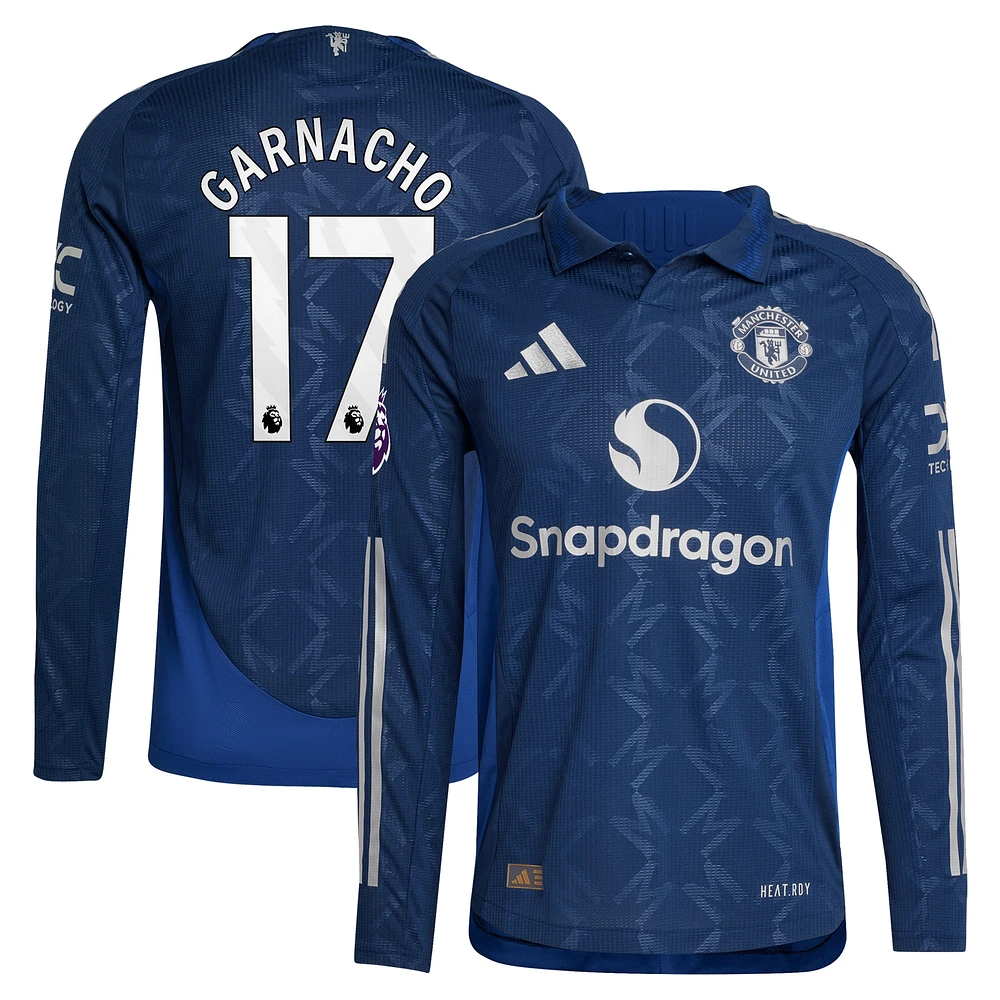 Maillot de joueur adidas Alejandro Garnacho bleu marine Manchester United 2024/25 extérieur authentique à manches longues pour homme